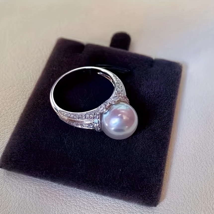 French Palace Style Pearl Copper Ring with Zirconia - Ladies